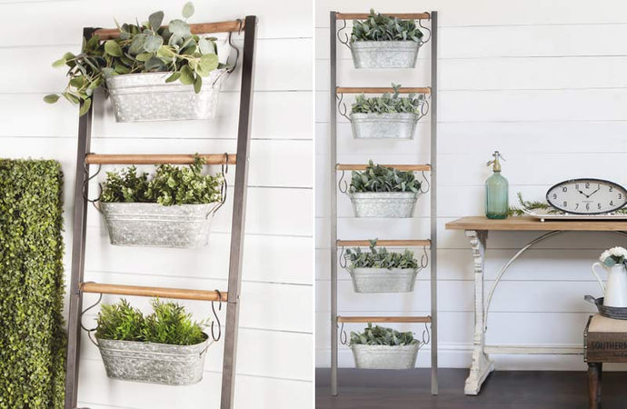 *HUGE* Farmhouse Ladder With Galvanized Planters General UMA