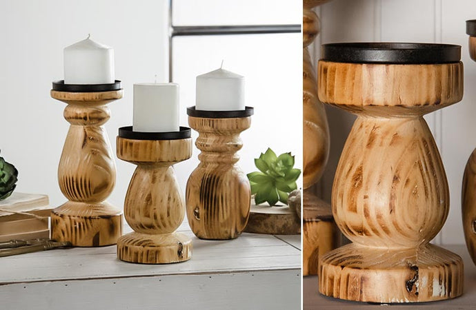 Chunky Wooden Candle Holders Set of 3 General VIP