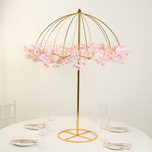 Wedding Centerpiece Umbrella Design Metal Gold - Round Base Floral Frame Stand 42