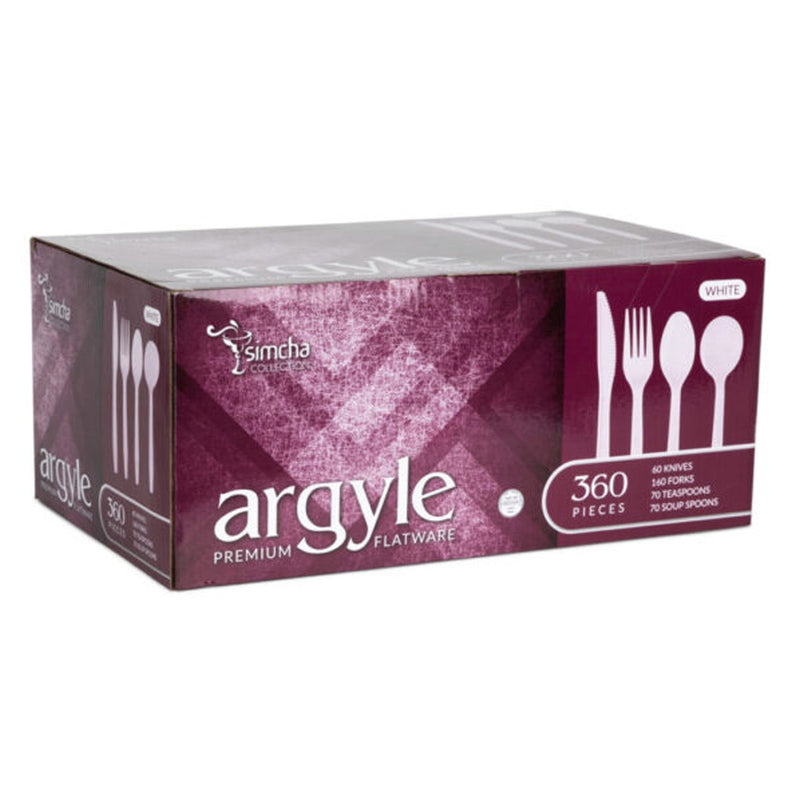 Load image into Gallery viewer, Argyle Premium Flatware White Disposable Fancy High quality 360 Pcs Utensils Set Napkins Simcha Collection
