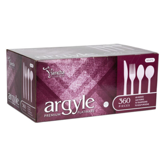 Argyle Premium Flatware White Disposable Fancy High quality 360 Pcs Utensils Set Napkins Simcha Collection