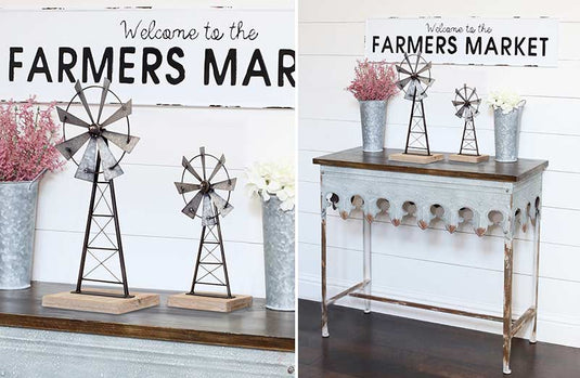 Galvanized Windmill Decor Set Of 2 General VIP