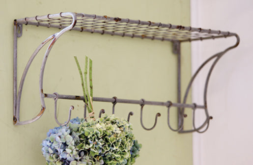 Distressed Wire Shelf with Coat Hooks General PHC