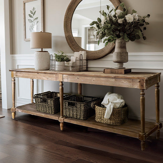 Long Weathered Natural Wood Console Table General ABH