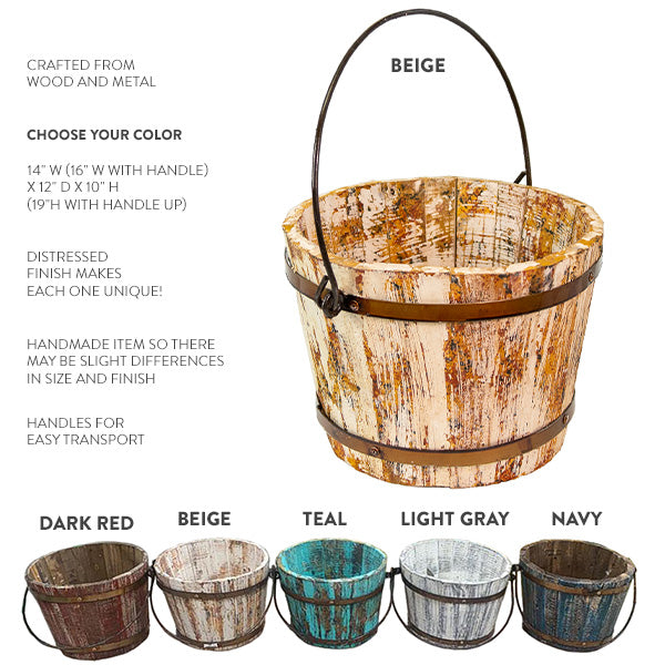 Load image into Gallery viewer, Antiqued Finish Wooden Bucket with Handles, Pick Your Color Whats trending CIMA
