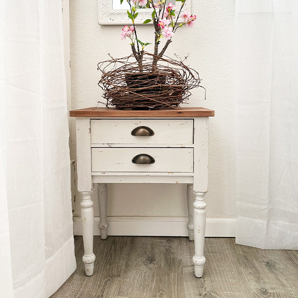 Antique Inspired White Side Table with Two Drawers General ABH