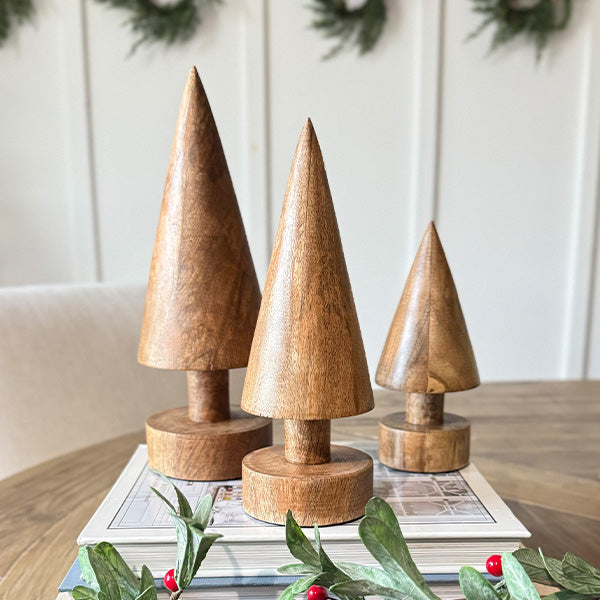 Turned Wood Christmas Trees with Base, Set of 3 General KAL