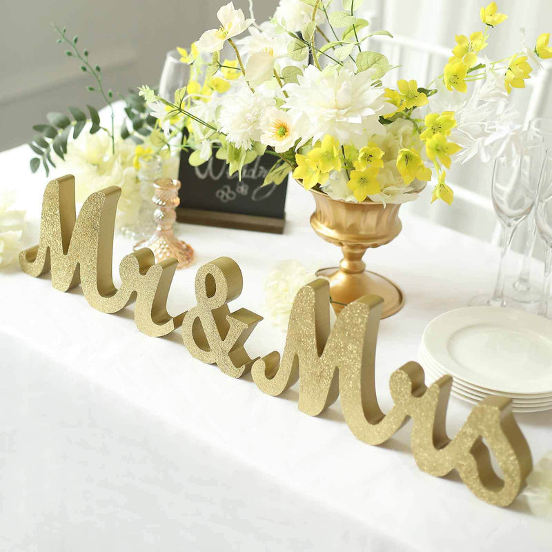 Wooden "Mr & Mrs" Freestanding Letters Gold Glittered - Rustic Glam Wedding Table Display Signs Wedding Accessories PROstorez Default Title