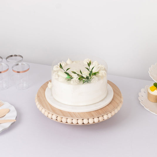 Wooden Pedestal Cake Stand Round Rustic Design with Beaded Edge Natural - Farmhouse Cupcake Holder Serving Tray 12