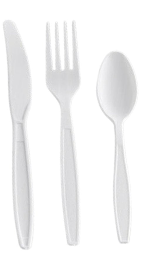Wrapped White Heavy Weight Plastic Cutlery Pack with Knife, Fork, and Spoon - 500/Case Flatware Sets PROstorez