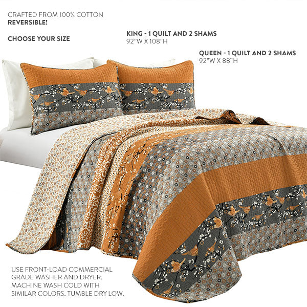 Load image into Gallery viewer, Reversible Pick-Stitch Autumn Quilt 3 Piece Set, Pick Your Size Whats trending THF
